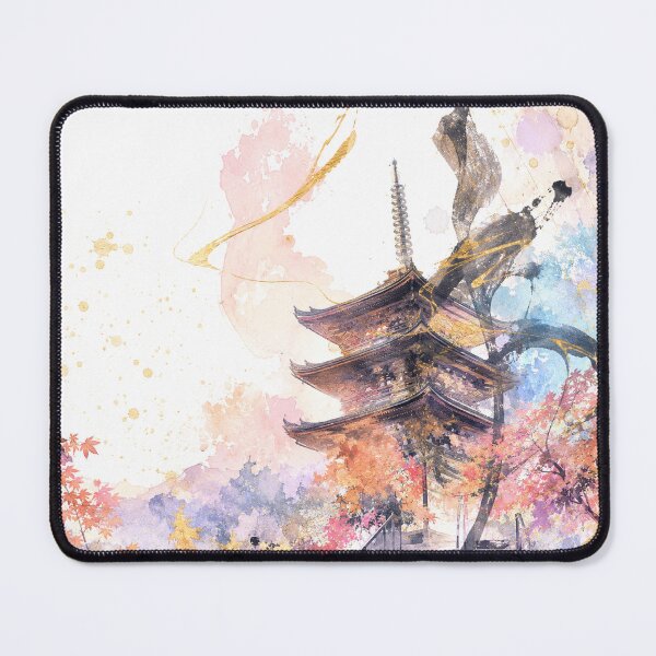 Item preview, Autumn Kyoto Dream — Watercolor Pagoda & Golden Leaves designed and sold by アミヤジャ.