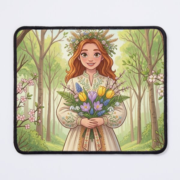 Item preview, Spring Ukrainian Girl in Embroidered Dress with Spring Flowers Art designed and sold by ElenMart.