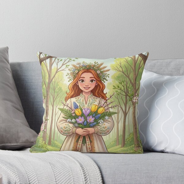 Item preview, Spring Ukrainian Girl in Embroidered Dress with Spring Flowers Art designed and sold by ElenMart.