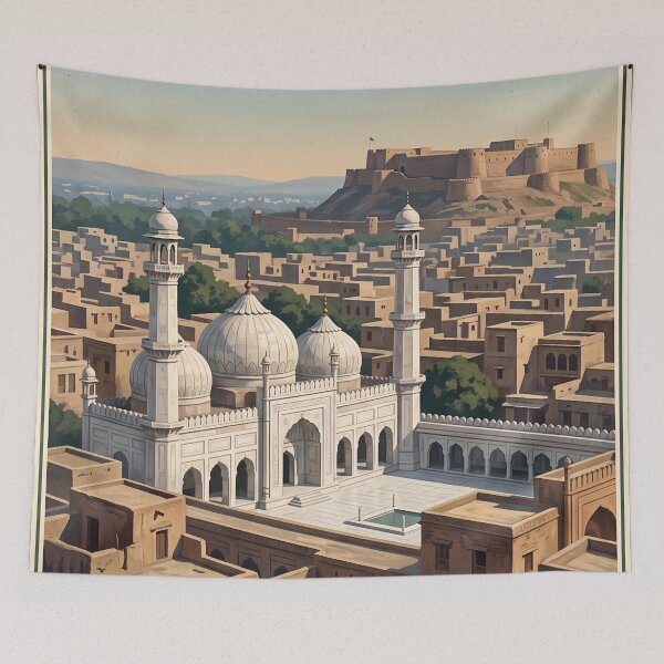 Item preview, Peshawar Pakistan Vintage Travel Art – Bala Hissar Fort & Old City designed and sold by Bomax121.