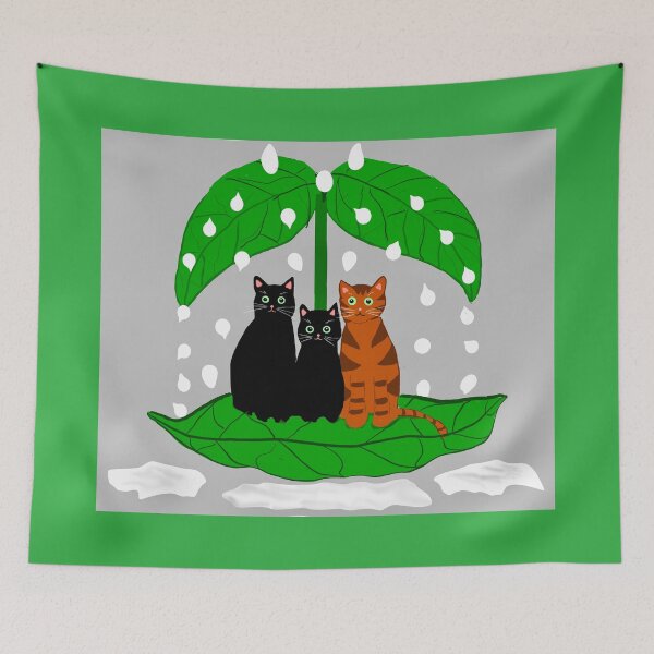 Item preview, Cats Sheltered by Raindrop Leaves designed and sold by Elaine M Hayward .