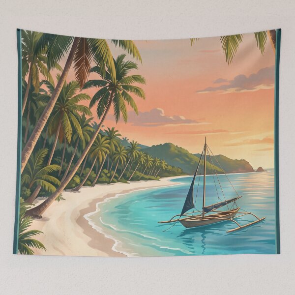 Item preview, Boracay Philippines Vintage Travel Art – White Beach & Island Paradise designed and sold by Bomax121.