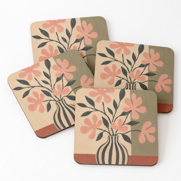 Item preview, Retro Floral Still Life Striped Vase Terracotta designed and sold by Jozefin's Studio.