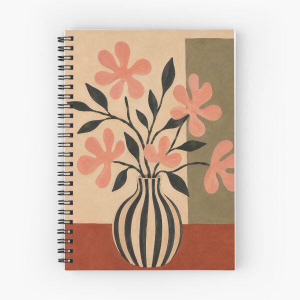 Item preview, Retro Floral Still Life Striped Vase Terracotta designed and sold by Jozefin's Studio.