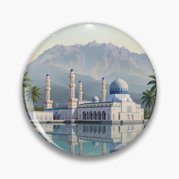 Item preview, Kota Kinabalu Malaysia Vintage Travel Art – Mount Kinabalu & Waterfront City designed and sold by Bomax121.