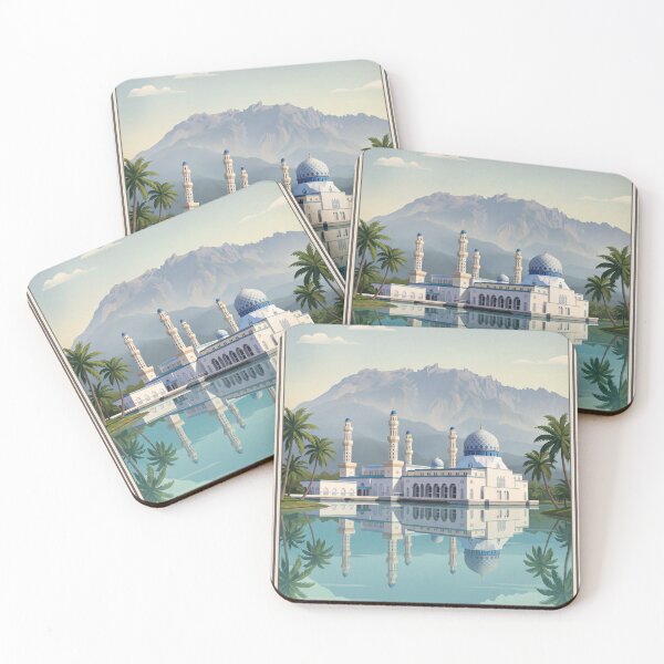 Item preview, Kota Kinabalu Malaysia Vintage Travel Art – Mount Kinabalu & Waterfront City designed and sold by Bomax121.