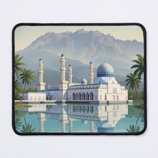 Item preview, Kota Kinabalu Malaysia Vintage Travel Art – Mount Kinabalu & Waterfront City designed and sold by Bomax121.