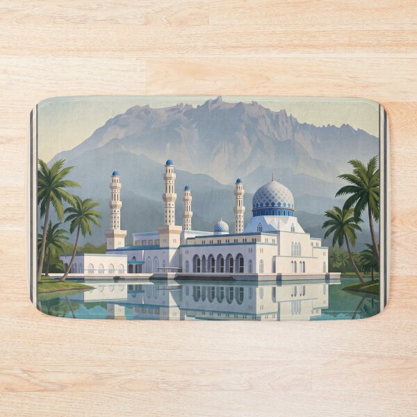 Item preview, Kota Kinabalu Malaysia Vintage Travel Art – Mount Kinabalu & Waterfront City designed and sold by Bomax121.