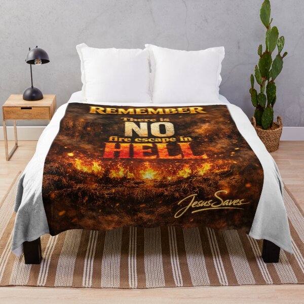 Item preview, REMEMBER — There Is NO Fire Escape in HELL | JESUS Saves (Christian Warning Art) designed and sold by PatriotBrigade.