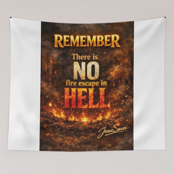 Item preview, REMEMBER — There Is NO Fire Escape in HELL | JESUS Saves (Christian Warning Art) designed and sold by PatriotBrigade.