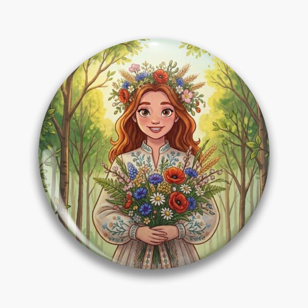 Item preview, Summer Ukrainian Girl in Embroidered Dress with Wildflowers Art designed and sold by ElenMart.