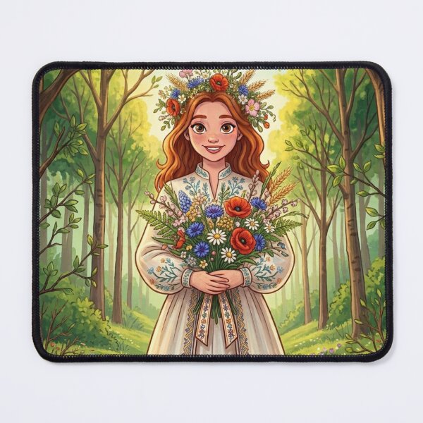 Item preview, Summer Ukrainian Girl in Embroidered Dress with Wildflowers Art designed and sold by ElenMart.