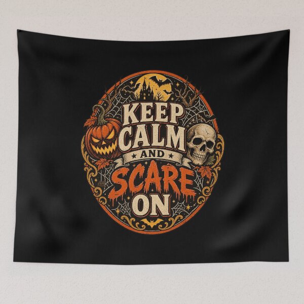 Item preview, Keep Calm and Scare On Halloween Vintage Pumpkin Skull designed and sold by afr-saad.