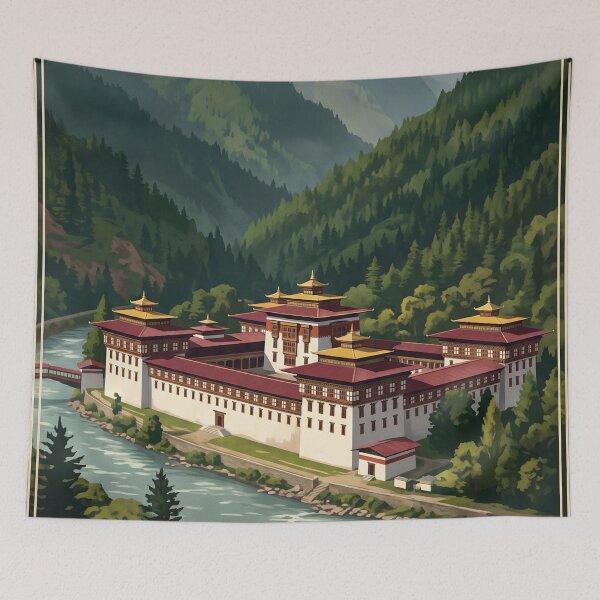 Item preview, Thimphu Bhutan Vintage Travel Art – Buddha Dordenma & Himalayan Valley designed and sold by Bomax121.