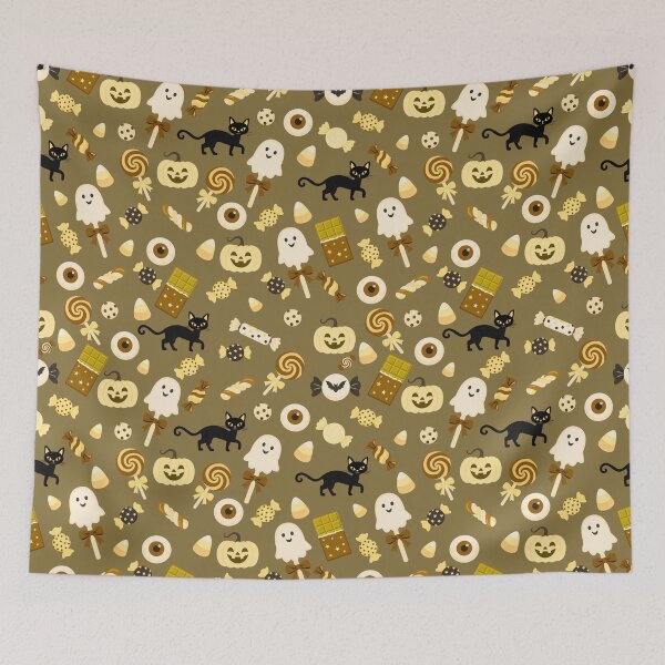 Item preview, Trick or Treat Sweets – Cute Halloween Candy & Black Cat Pattern | Yellow designed and sold by Frohyou.