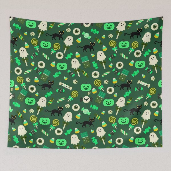 Item preview, Trick or Treat Sweets – Cute Halloween Candy & Black Cat Pattern | Green designed and sold by Frohyou.