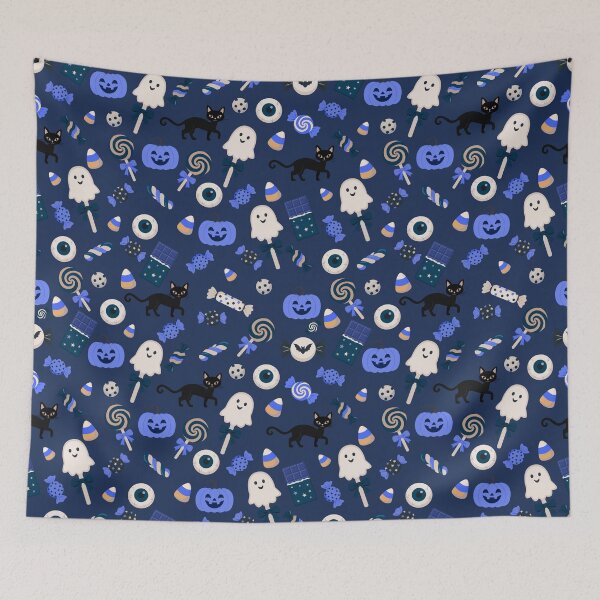 Item preview, Trick or Treat Sweets – Cute Halloween Candy & Black Cat Pattern | Blue designed and sold by Frohyou.