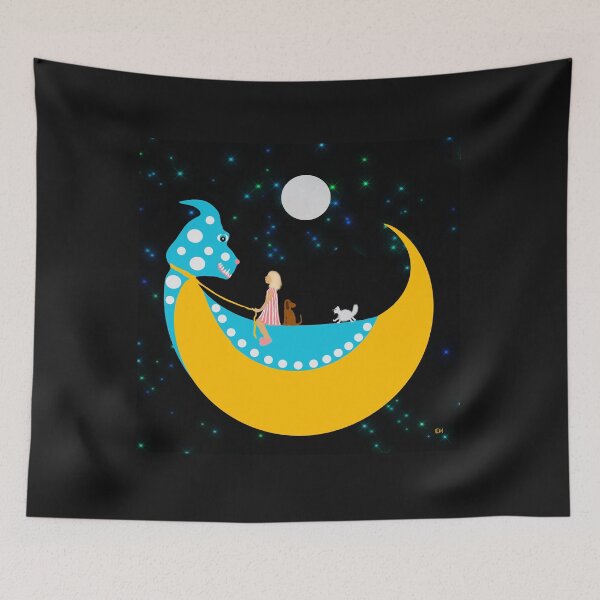 Item preview, Girl and Animals on a Crescent Moon designed and sold by Elaine M Hayward .