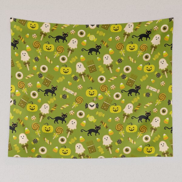 Item preview, Trick or Treat Sweets – Cute Halloween Candy & Black Cat Pattern | Chartreuse designed and sold by Frohyou.
