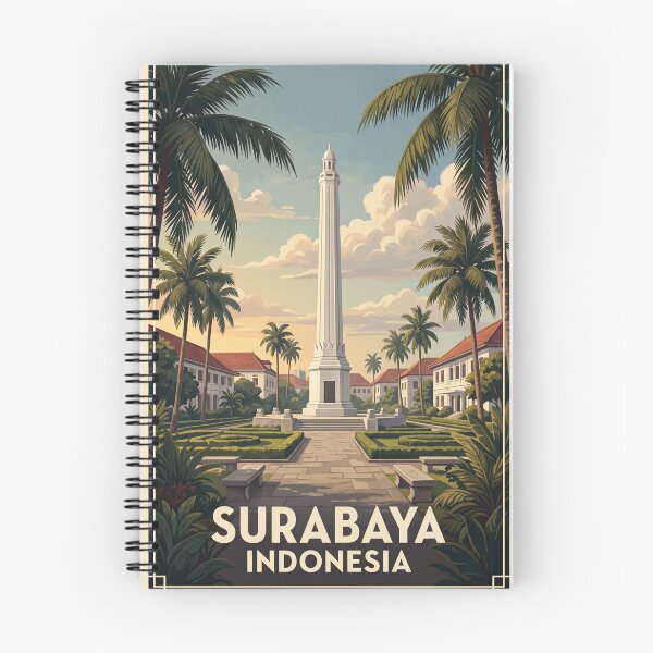 Item preview, Surabaya Indonesia Vintage Travel Art – Heroes Monument & Old City Port designed and sold by Bomax121.