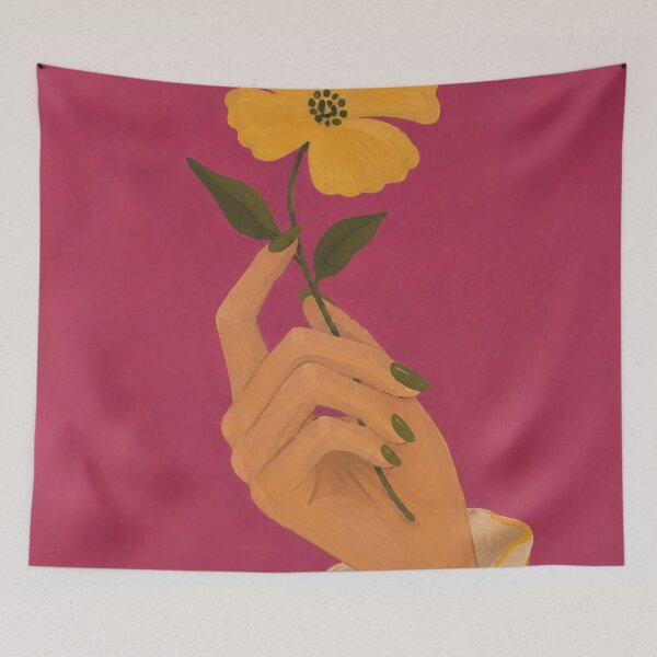 Item preview, Boho Yellow Flower Painting Bold Magenta Background Floral Art designed and sold by Jozefin's Studio.