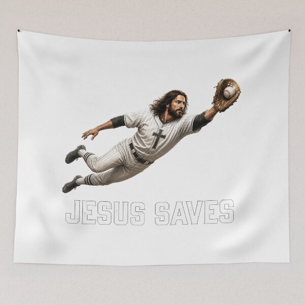 Item preview, Jesus Saves Baseball Player Diving Catch Graphic designed and sold by Derekquie.