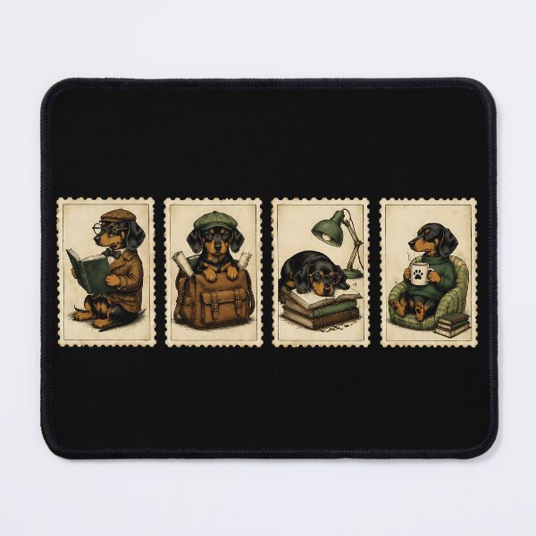 Item preview, Dachshund Book Lover, Reading Dog, Retro Wiener Dog Library Art designed and sold by LandFinStudio.