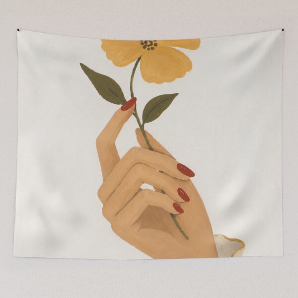 Item preview, Hand Holding Yellow Flower Minimalist Boho Illustration designed and sold by Jozefin's Studio.