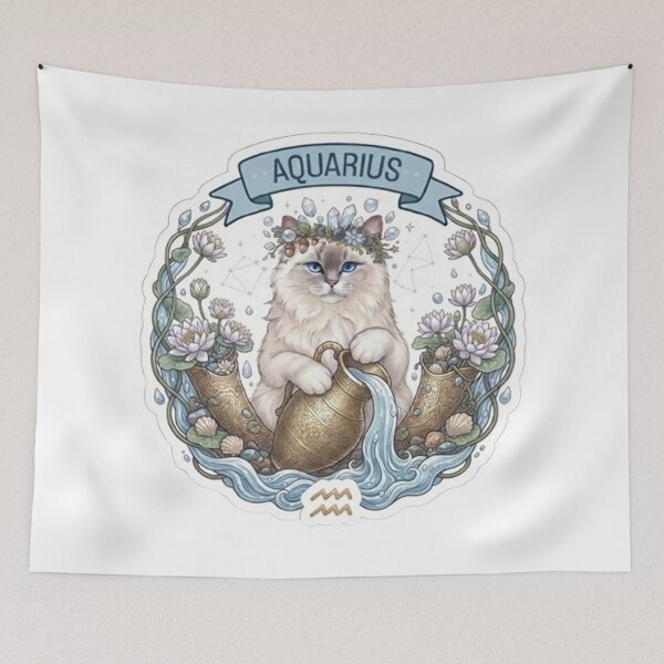Item preview, Cute Aquarius Cat Zodiac Sign Astrological Aesthetic designed and sold by PetalsPaws.