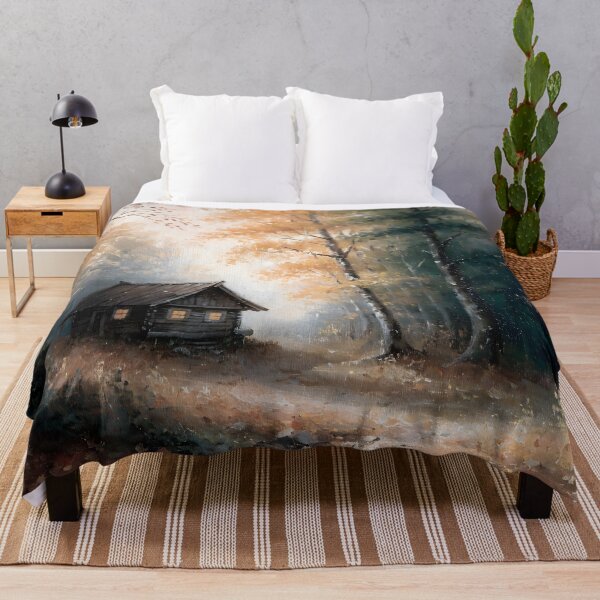 Item preview, Cozy Autumn Cabin Warm Forest Painting designed and sold by ArtAmbience.