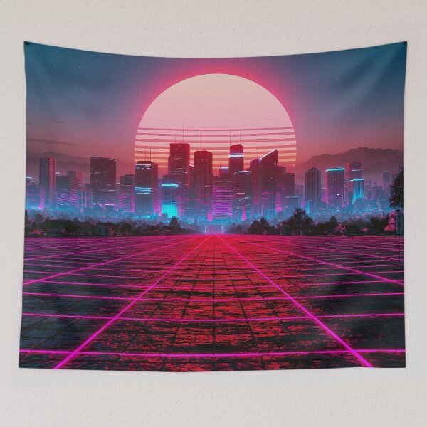 Item preview, Retrowave Cyberpunk Skyline - 80s Outrun Landscape designed and sold by Artdavesalzburg.