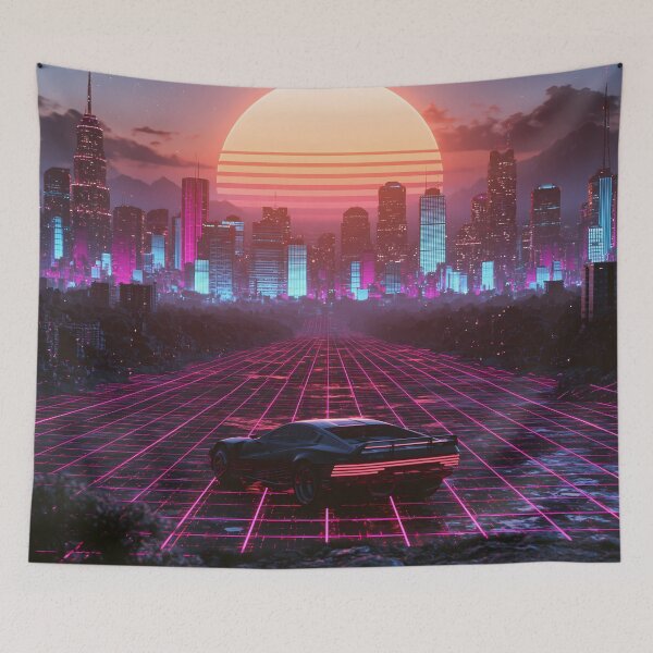 Item preview, ynthwave Neon City & Retro Sunset - Vaporwave Grid designed and sold by Artdavesalzburg.
