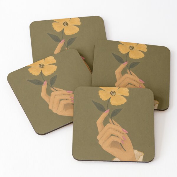 Item preview, Golden Flower Hand Illustration Olive Green Botanical designed and sold by Jozefin's Studio.