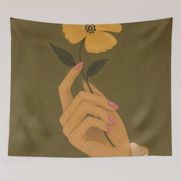 Item preview, Golden Flower Hand Illustration Olive Green Botanical designed and sold by Jozefin's Studio.