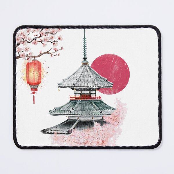 Item preview, Japanese temple with lantern and red sun designed and sold by DOMANGA.