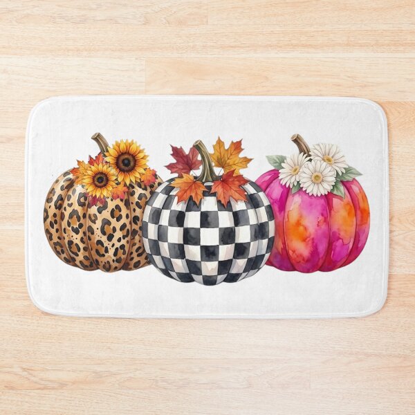 Item preview, Autumn Pumpkins Trio Leopard Buffalo Plaid Watercolor Floral designed and sold by VibranPalette.