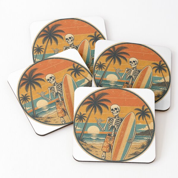 Item preview, Skeleton Surfer Shaka Sunset Beach Circle Badge designed and sold by Retro Surf & Roam.