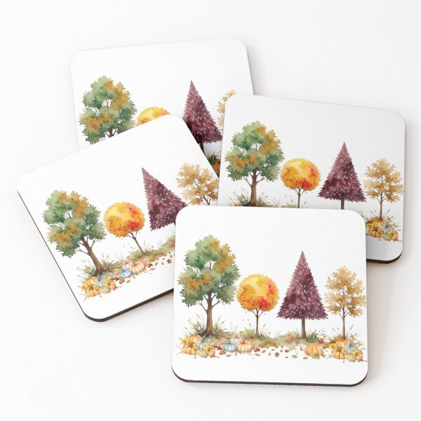 Item preview, Watercolor Autumn Trees Border  with Pumpkins  designed and sold by VibranPalette.
