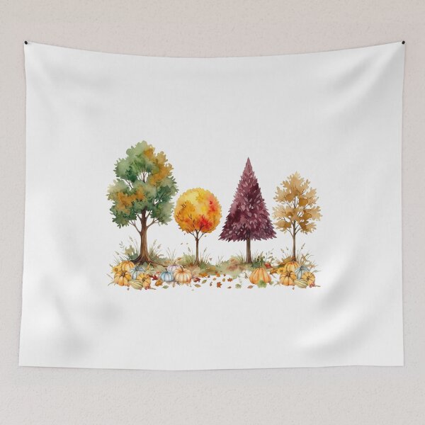 Item preview, Watercolor Autumn Trees Border  with Pumpkins  designed and sold by VibranPalette.