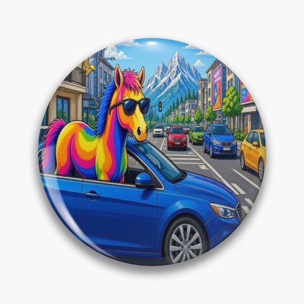 Item preview, Cool Rainbow Horse Driving Blue Car Pop Art - Tugy designed and sold by Breezes-of-Ida.