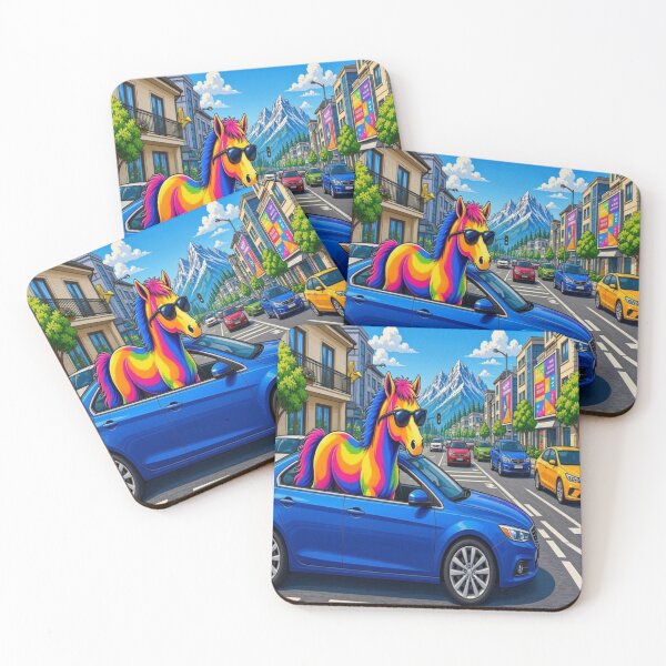 Item preview, Cool Rainbow Horse Driving Blue Car Pop Art - Tugy designed and sold by Breezes-of-Ida.