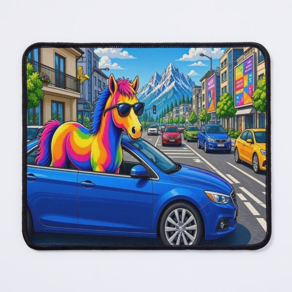 Item preview, Cool Rainbow Horse Driving Blue Car Pop Art - Tugy designed and sold by Breezes-of-Ida.