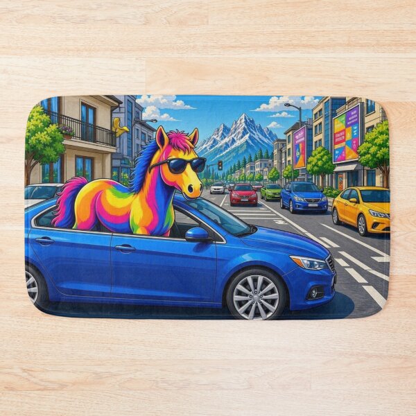 Item preview, Cool Rainbow Horse Driving Blue Car Pop Art - Tugy designed and sold by Breezes-of-Ida.