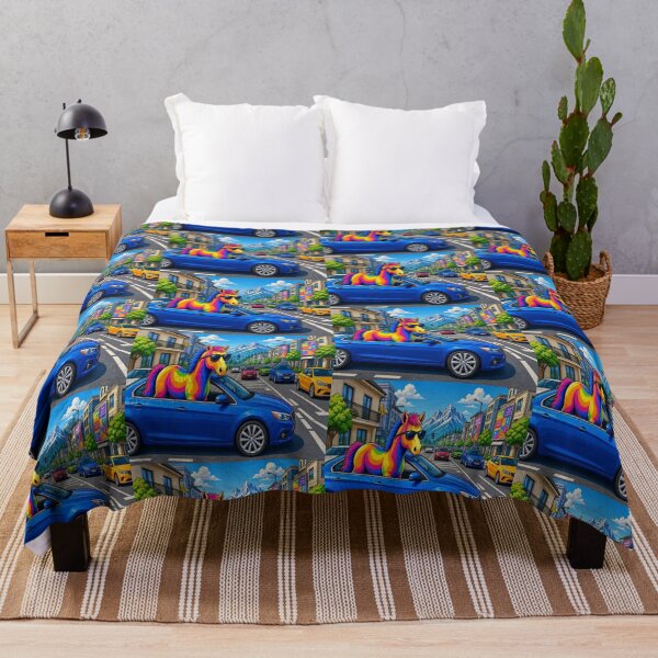 Item preview, Cool Rainbow Horse Driving Blue Car Pop Art - Tugy designed and sold by Breezes-of-Ida.