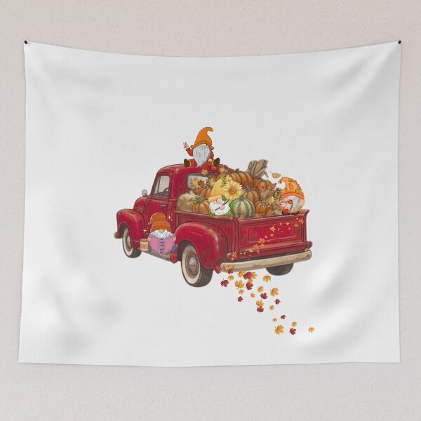 Item preview, Vintage Red Truck with Autumn Gnomes and Pumpkins  designed and sold by VibranPalette.