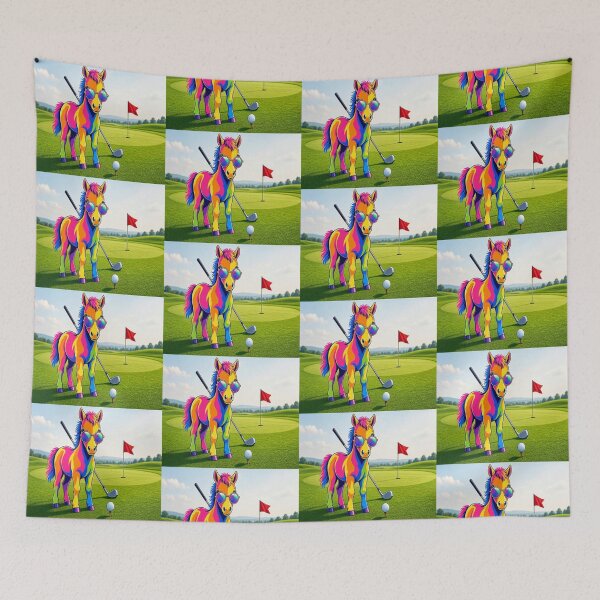 Item preview, Tugy the Rainbow Horse Playing Golf designed and sold by Breezes-of-Ida.