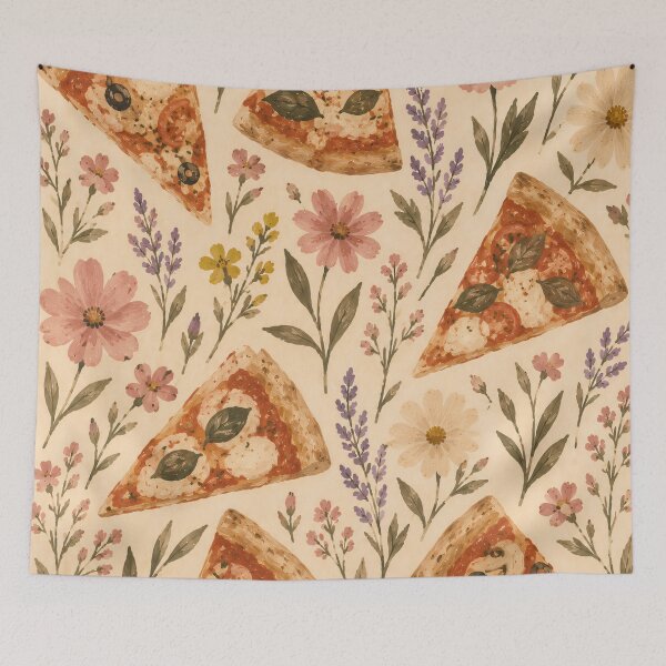 Item preview, Boho Pizza Slices Watercolour Botanical Floral Pattern Art designed and sold by Jozefin's Studio.