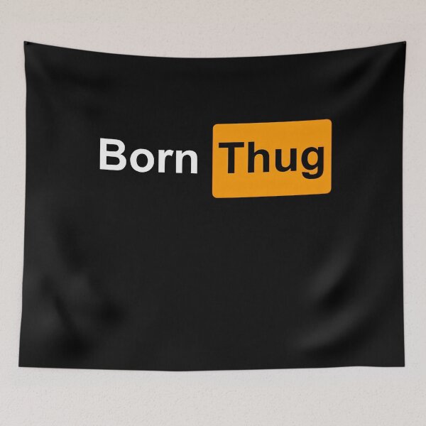 Item preview, Born Thug T-Shirt | Orange Typography Graphic Tee | Hip Hop Streetwear Attitude Shirt designed and sold by MusixMerch.