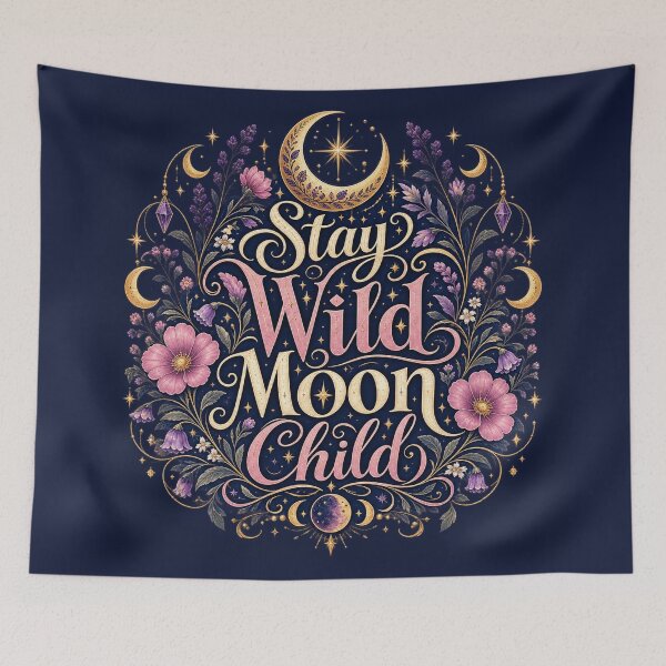 Item preview, Stay Wild Moon Child – Celestial Floral Witchy Moon Art designed and sold by From Cyryl with Love.