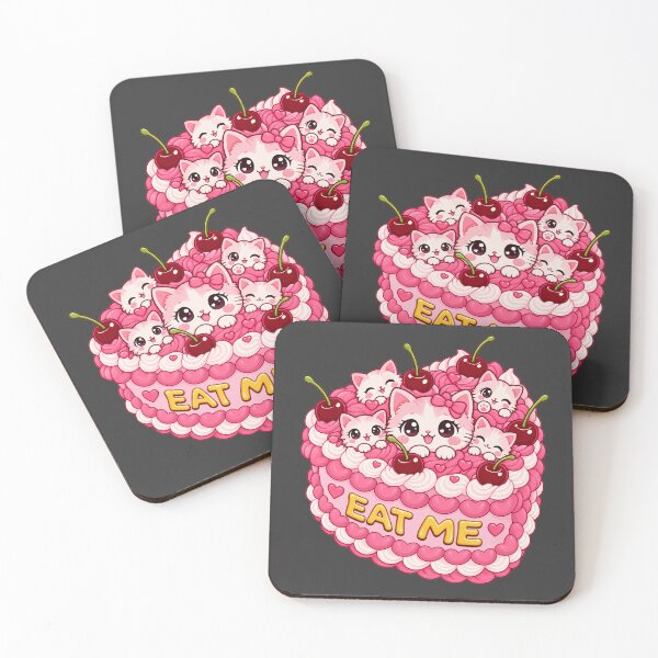 Item preview, Kawaii Cat Cake EAT ME – Cute Pink Cherry Dessert Kitty designed and sold by Retro Whiskers.